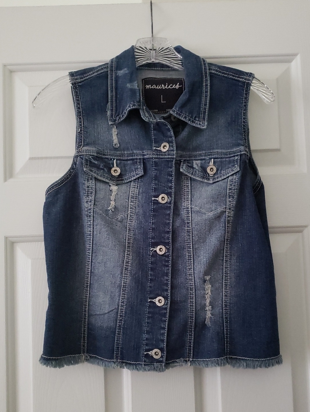 Maurices Distressed Dark Blue Denim Vest